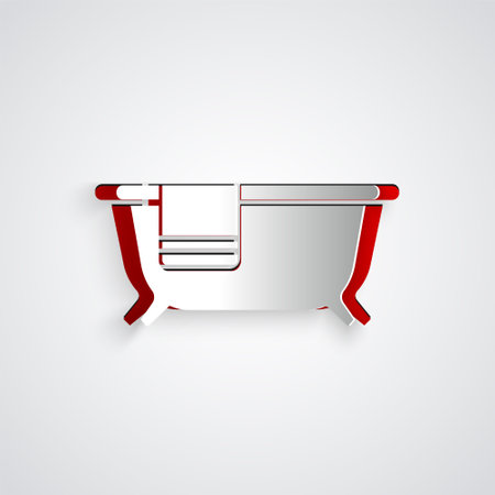 Paper cut Bathtub icon isolated on grey background. Paper art style. Vectorのイラスト素材