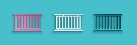 Paper cut Container icon isolated on blue background. Crane lifts a container with cargo. Paper art style. Vector Illustrationのイラスト素材