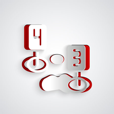 Paper cut Marker of crime scene icon isolated on grey background. Paper art style. Vectorのイラスト素材