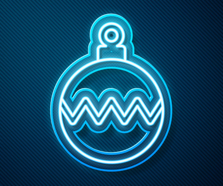 Glowing neon line Christmas ball icon isolated on blue background. Merry Christmas and Happy New Year. Vectorのイラスト素材