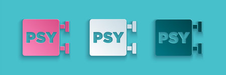 Paper cut Psychology icon isolated on blue background. Psi symbol. Mental health concept,...