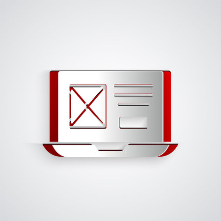 Paper cut UI or UX design icon isolated on grey background. Paper art style. Vectorのイラスト素材