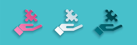 Paper cut Solution to the problem in psychology icon isolated on blue background. Puzzle. Therapy for mental health. Paper art style. Vectorのイラスト素材