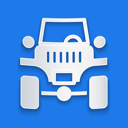 Paper cut Off road car icon isolated on blue background. Car sign. Paper art style. Vectorのイラスト素材