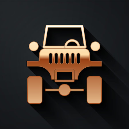 Gold Off road car icon isolated on black background. Car sign. Long shadow style. Vectorのイラスト素材