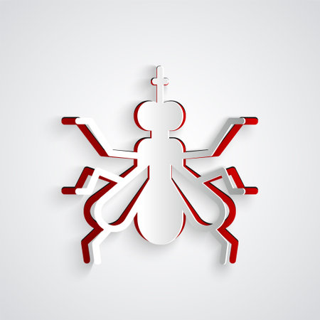 Paper cut Mosquito icon isolated on grey background. Paper art style. Vectorのイラスト素材