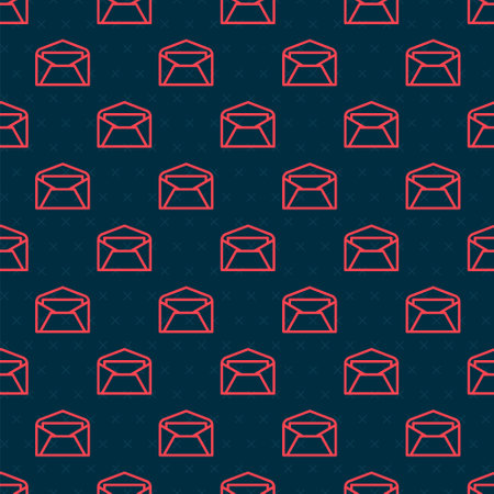 Red line Envelope icon isolated seamless pattern on black background. Email message letter symbol. Vector Illustrationのイラスト素材