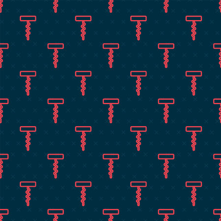 Red line Wine corkscrew icon isolated seamless pattern on black background. Vectorのイラスト素材