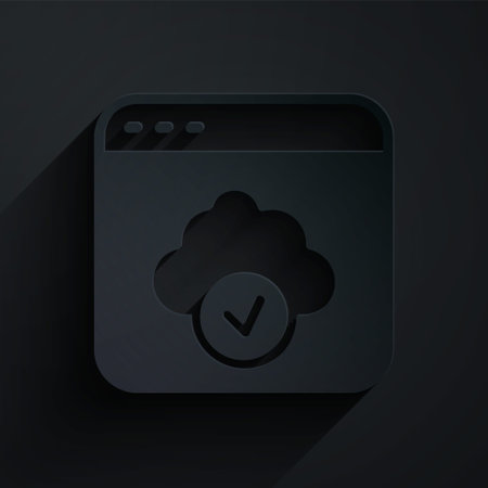 Paper cut Cloud technology data transfer and storage icon isolated on black background. Paper art style. Vectorのイラスト素材