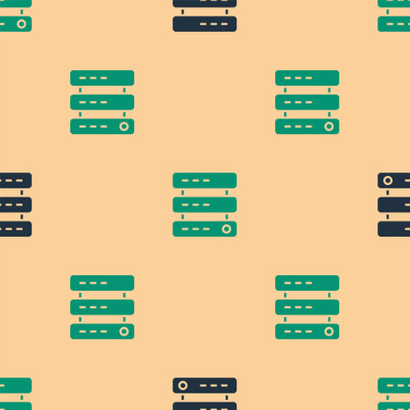 Green and black Server, Data, Web Hosting icon isolated seamless pattern on beige background. Vectorのイラスト素材