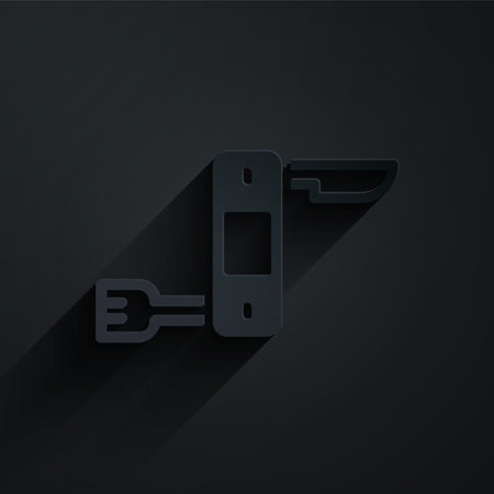 Paper cut Swiss army knife icon isolated on black background. Multi-tool, multipurpose penknife. Multifunctional tool. Paper art style. Vectorのイラスト素材