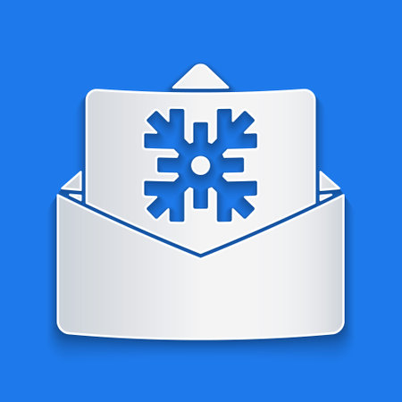Paper cut Christmas postcard icon isolated on blue background. Merry Christmas and Happy New Year. Paper art style. Vectorのイラスト素材