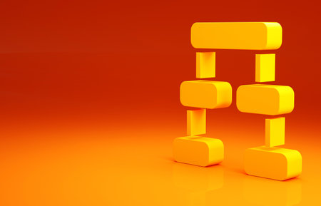 Yellow Business hierarchy organogram chart infographics icon isolated on orange background. Corporate organizational structure graphic elements. Minimalism concept. 3d illustration 3D renderの写真素材