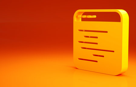 Yellow Software, web developer programming code icon isolated on orange background. Javascript computer script random parts of program code. Minimalism concept. 3d illustration 3D renderの写真素材