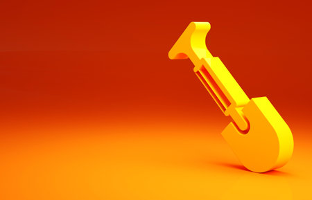 Yellow Shovel icon isolated on orange background. Gardening tool. Tool for horticulture, agriculture, farming. Minimalism concept. 3d illustration 3D renderの写真素材