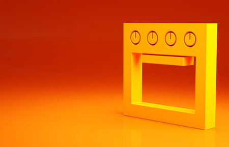 Yellow Oven icon isolated on orange background. Stove gas oven sign. Minimalism concept. 3d illustration 3D renderの写真素材