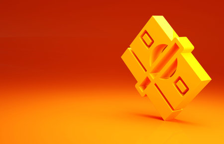 Yellow Stacks paper money cash icon isolated on orange background. Money banknotes stacks. Bill...