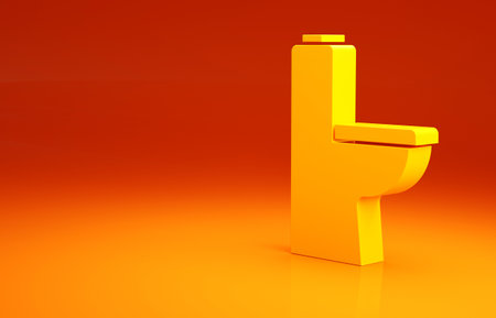 Yellow Toilet bowl icon isolated on orange background. Minimalism concept. 3d illustration 3D renderの写真素材