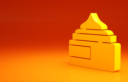 Yellow Cream or lotion cosmetic tube icon isolated on orange background. Body care products for woman. Minimalism concept. 3d illustration 3D renderの写真素材