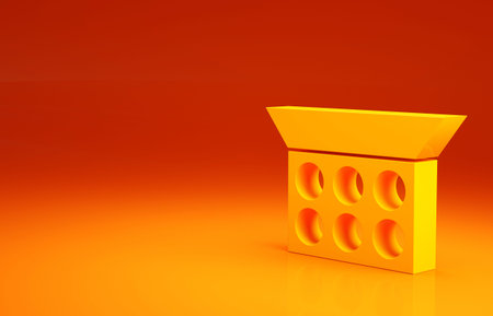 Yellow Makeup powder with mirror icon isolated on orange background. Minimalism concept. 3d...