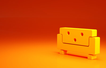 Yellow Sofa icon isolated on orange background. Minimalism concept. 3d illustration 3D renderの写真素材