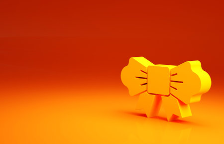 Yellow Bow tie icon isolated on orange background. Minimalism concept. 3d illustration 3D renderの写真素材