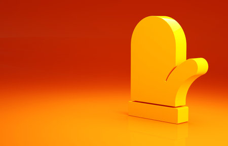 Yellow Christmas mitten icon isolated on orange background. Minimalism concept. 3d illustration 3D renderの写真素材
