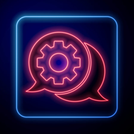 Glowing neon Speech bubble chat icon isolated on blue background. Message icon. Communication or comment chat symbol. Vectorのイラスト素材