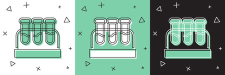 Set Test tube or flask with blood icon isolated on white and green, black background. Laboratory, chemical, scientific glassware sign. Vectorのイラスト素材