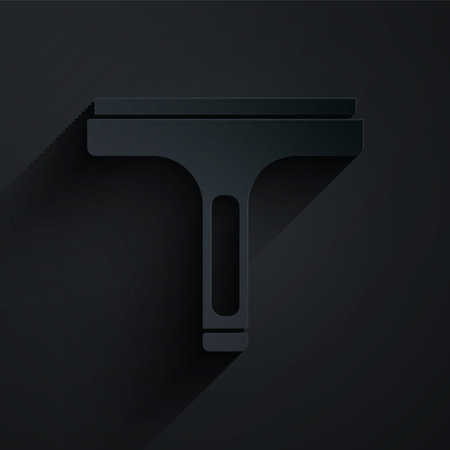 Paper cut Cleaning service with of rubber cleaner for windows icon isolated on black background....