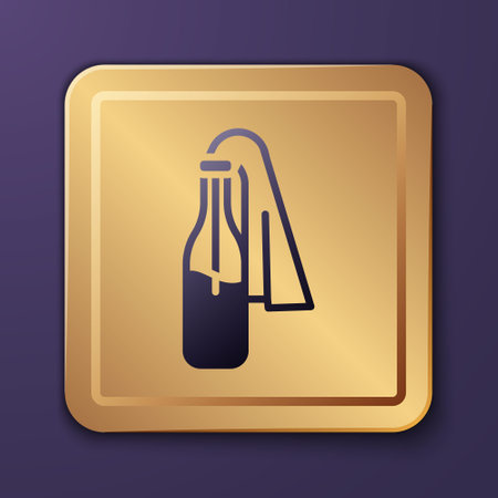 Purple Cocktail molotov icon isolated on purple background. Gold square button. Vectorのイラスト素材