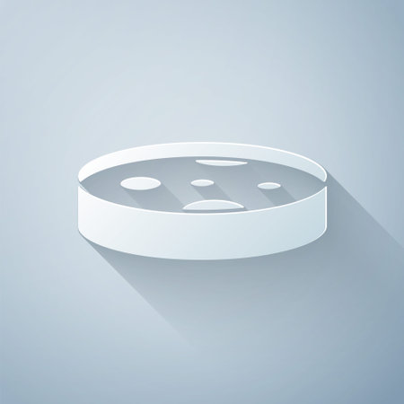 Paper cut Petri dish with bacteria icon isolated on grey background. Paper art style. Vectorのイラスト素材