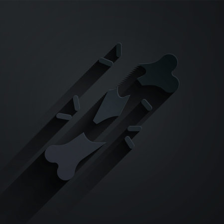 Paper cut Human broken bone icon isolated on black background. Paper art style. Vectorのイラスト素材