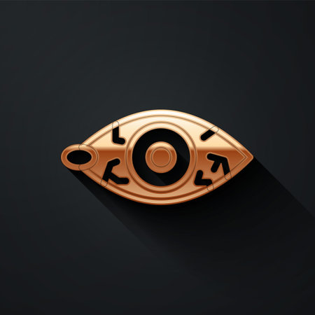 Gold Reddish eye due to viral, bacterial or allergic conjunctivitis icon isolated on black background. Long shadow style. Vectorのイラスト素材