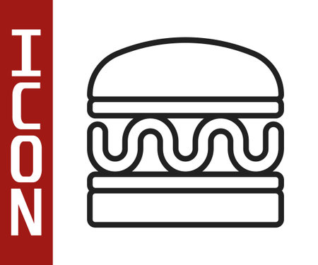 Black line Burger icon isolated on white background. Hamburger icon. Cheeseburger sandwich sign. Fast food menu. Vectorのイラスト素材