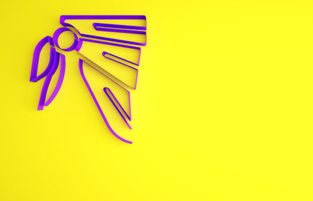 Purple Bandana or biker scarf icon isolated on yellow background. Minimalism concept. 3d illustration 3D renderの写真素材