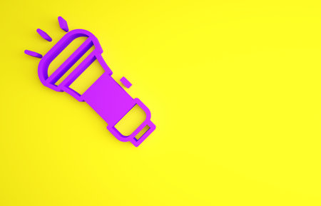 Purple Flashlight icon isolated on yellow background. Minimalism concept. 3d illustration 3D renderの写真素材