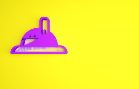 Purple Hunter hat icon isolated on yellow background. Plaid winter hat. Minimalism concept. 3d illustration 3D renderの写真素材