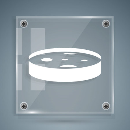White Petri dish with bacteria icon isolated on grey background. Square glass panels. Vectorのイラスト素材