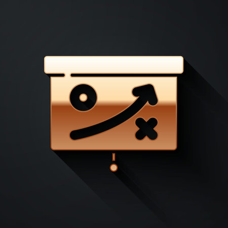 Gold Planning strategy concept icon isolated on black background. Cup formation and tactic. Long shadow style. Vectorのイラスト素材