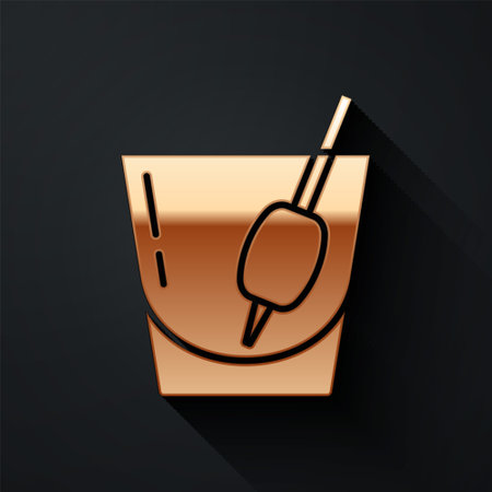 Gold Cocktail icon isolated on black background. Long shadow style. Vectorのイラスト素材