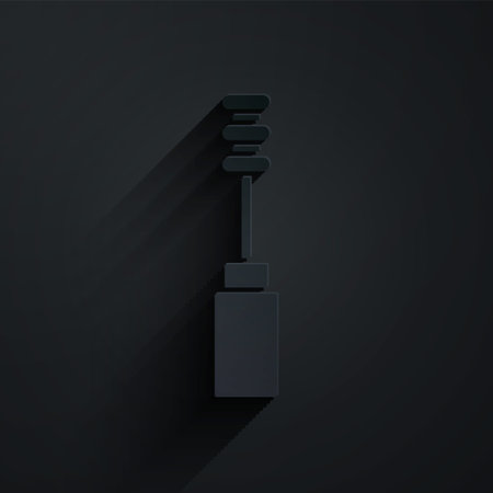 Paper cut Mascara brush icon isolated on black background. Paper art style. Vectorのイラスト素材