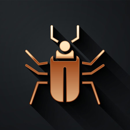 Gold Insect fly icon isolated on black background. Long shadow style. Vectorのイラスト素材