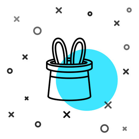 Black line Magician hat and rabbit ears icon isolated on white background. Magic trick. Mystery entertainment concept. Random dynamic shapes. Vectorのイラスト素材