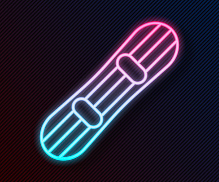 Glowing neon line Snowboard icon isolated on black background. Snowboarding board icon. Extreme sport. Sport equipment. Vectorのイラスト素材