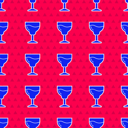 Blue Wine glass icon isolated seamless pattern on red background. Wineglass sign. Vectorのイラスト素材