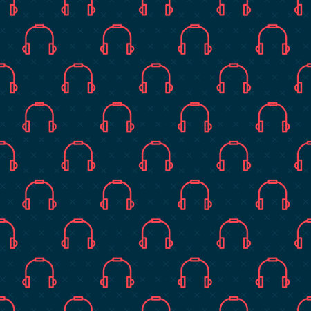 Red line Headphones icon isolated seamless pattern on black background. Earphones. Concept for listening to music, service, communication and operator. Vector Illustrationのイラスト素材