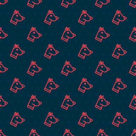 Red line Dog head icon isolated seamless pattern on black background. Vector