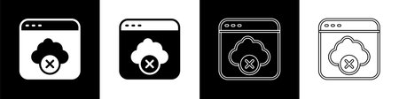 Set Failed access cloud storage icon isolated on black and white background. Cloud technology data...
