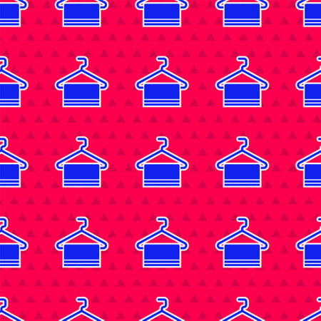 Blue Towel on hanger icon isolated seamless pattern on red background. Bathroom towel icon. Vectorのイラスト素材